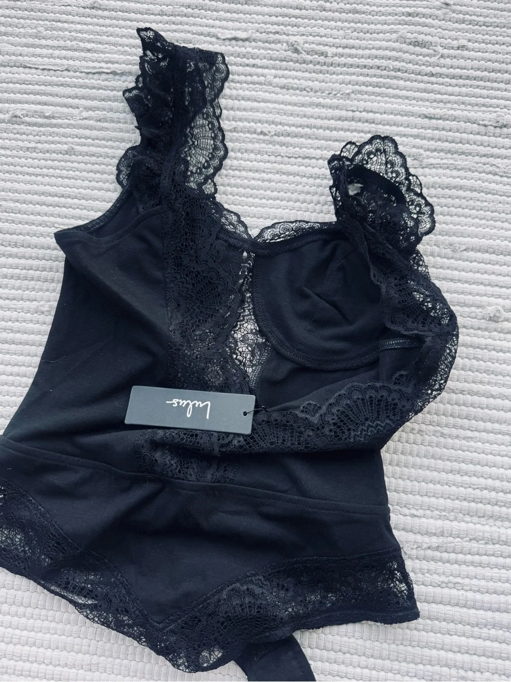 Lulus Black Lace Trim Bodysuit Teddy Lingerie Romper XS